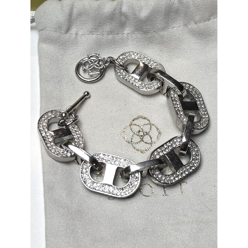 Kendra Scott Silver Pl Pave Crystal Large Link Toggle Bracelet with Dust Bag‎